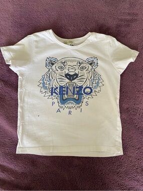 Kenzo White Tee with Blue Tiger Graphic